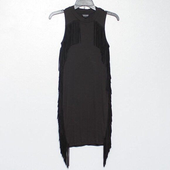 Topshop Dresses & Skirts - Topshop black ribbed fringe sleeveless dress